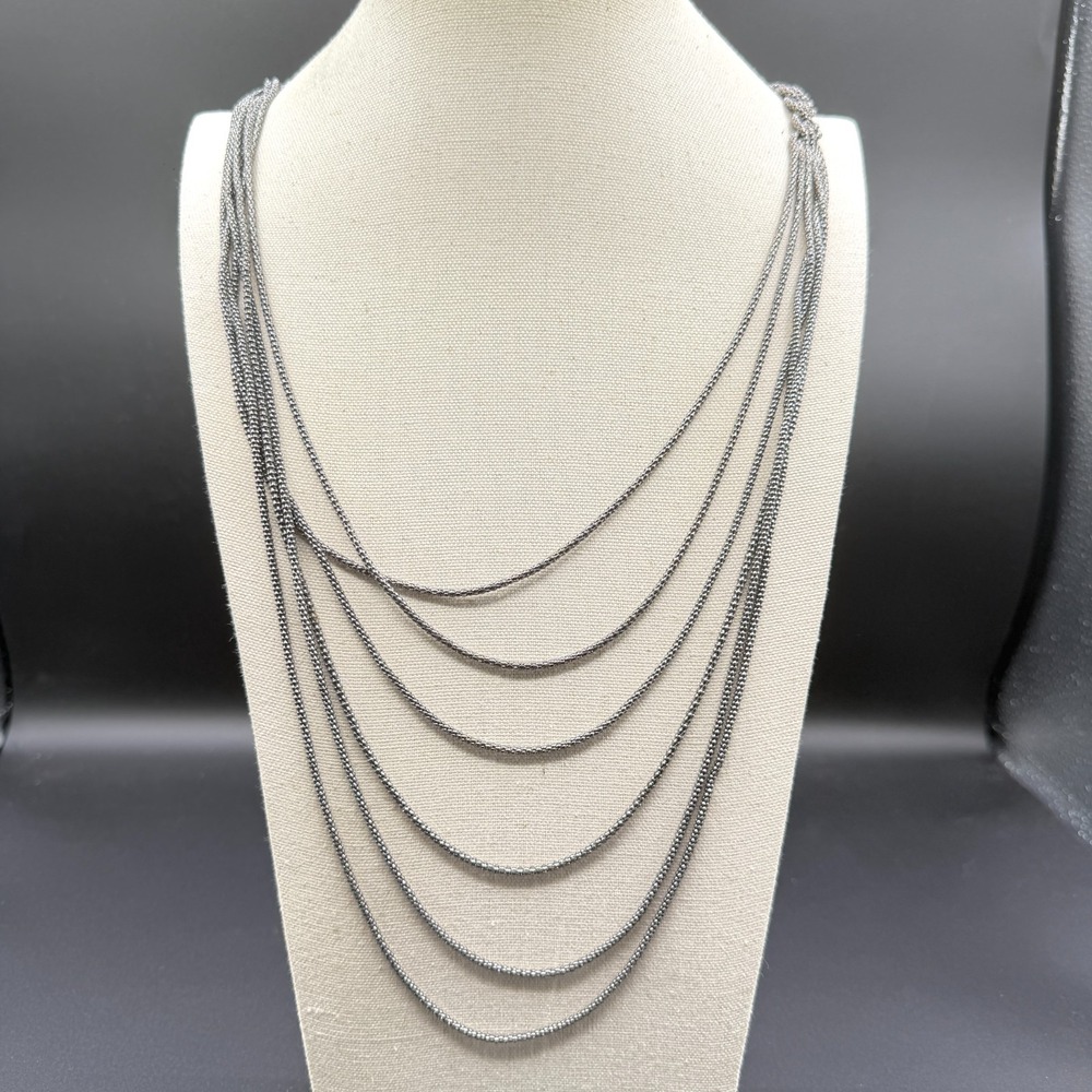 Multi Strand Silver Tone Chain Necklace Layered Draped Knot Statement Jewelry
